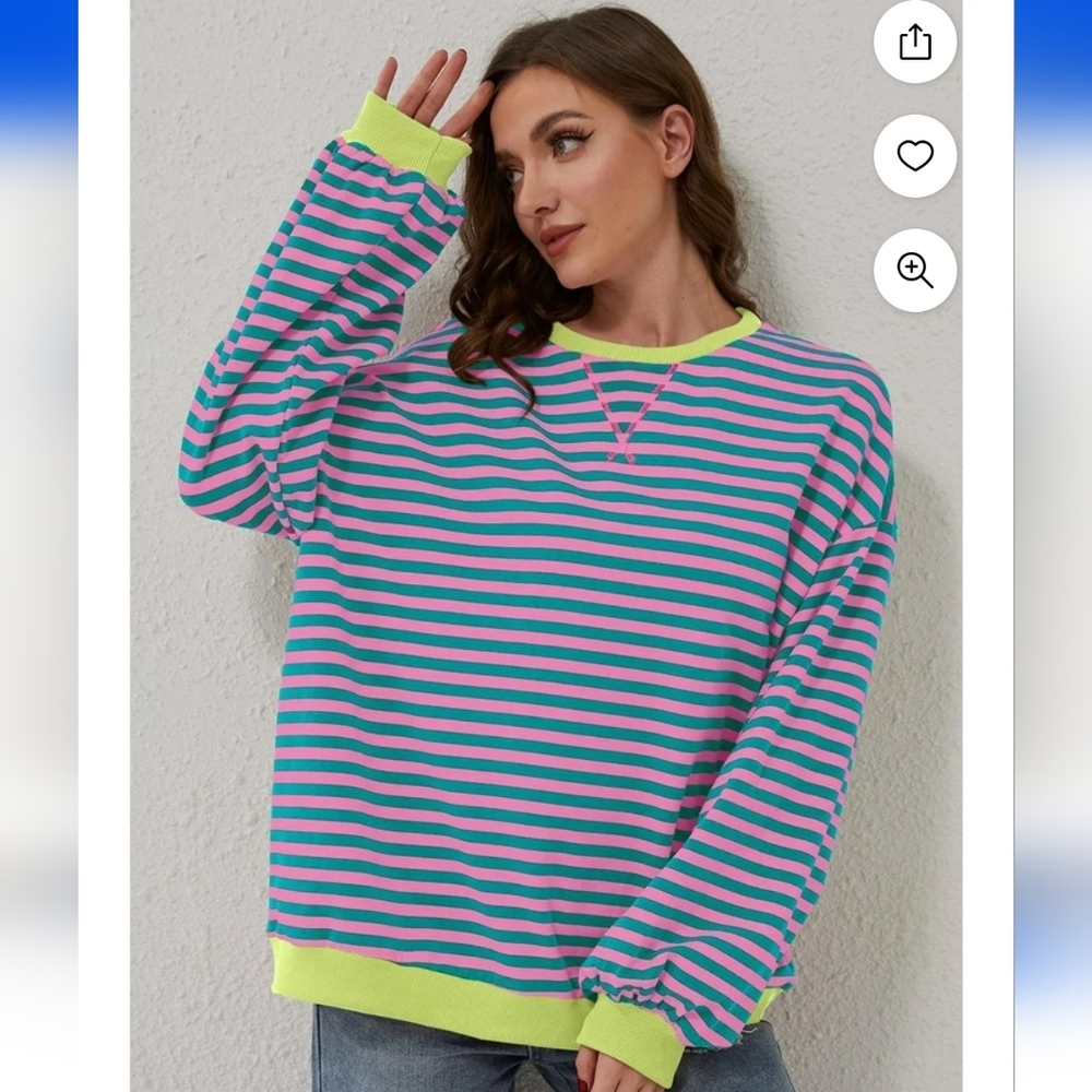 Pink & Green Striped Color Block Sweater Size Medium - Picture 16 of 16